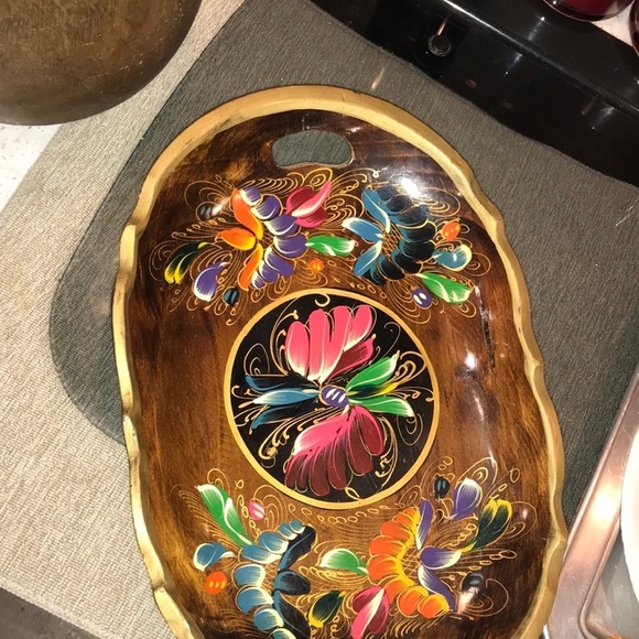 Mexican Batea Decorative Tray Console Wood Tray Hand Painted In Mexico 2 Handles - Picture 4 of 11